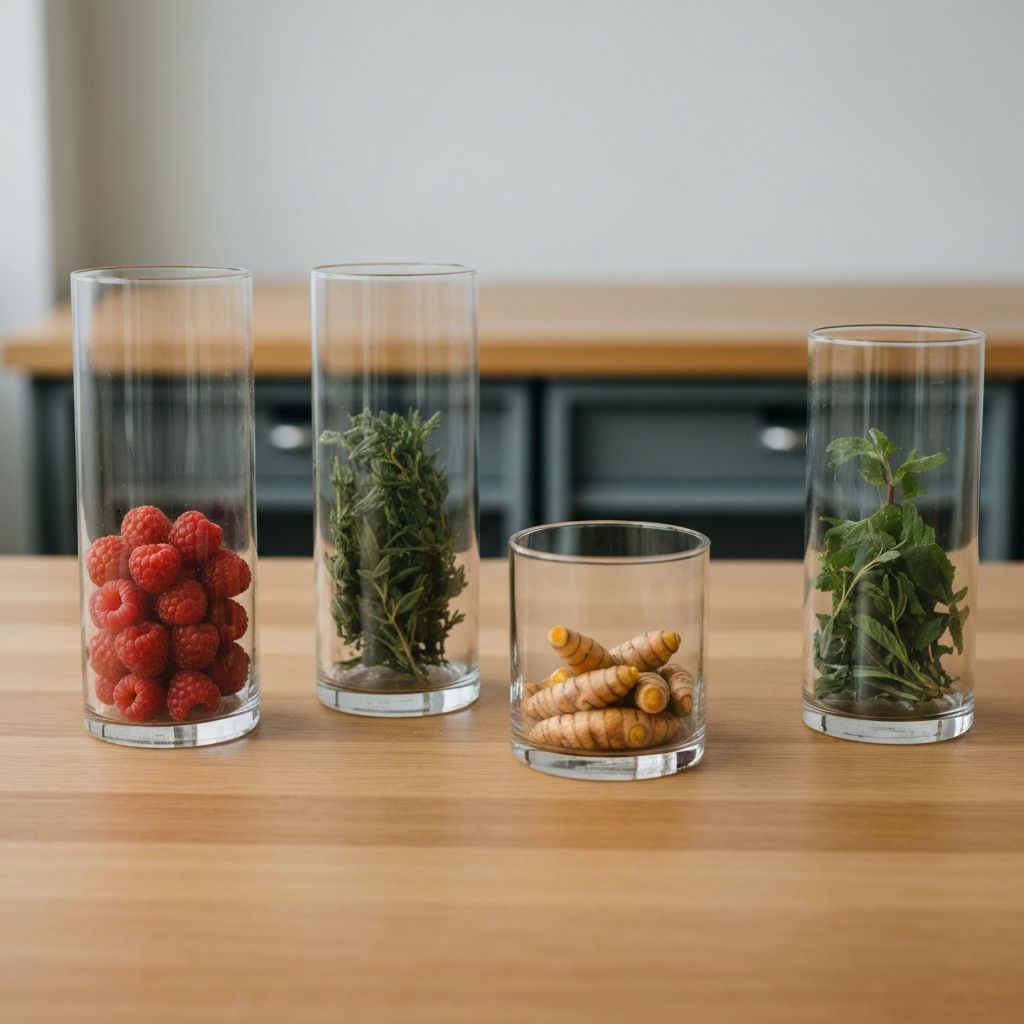 Botanische Zutaten und Glasgefäße