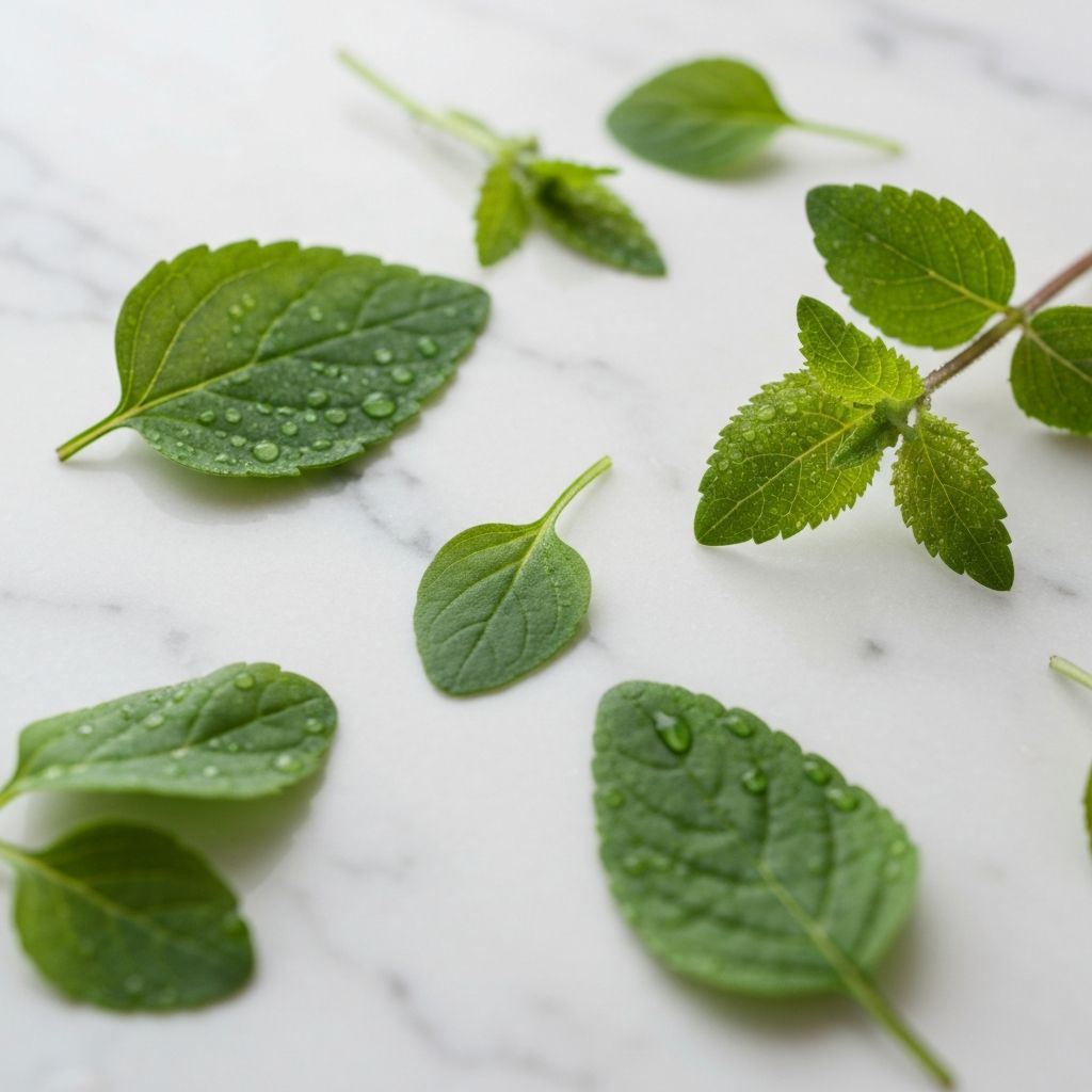 Frische Kräuter und botanische Blätter